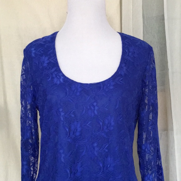 geneology royal blue lace stretch long sleeves top - Picture 2 of 8